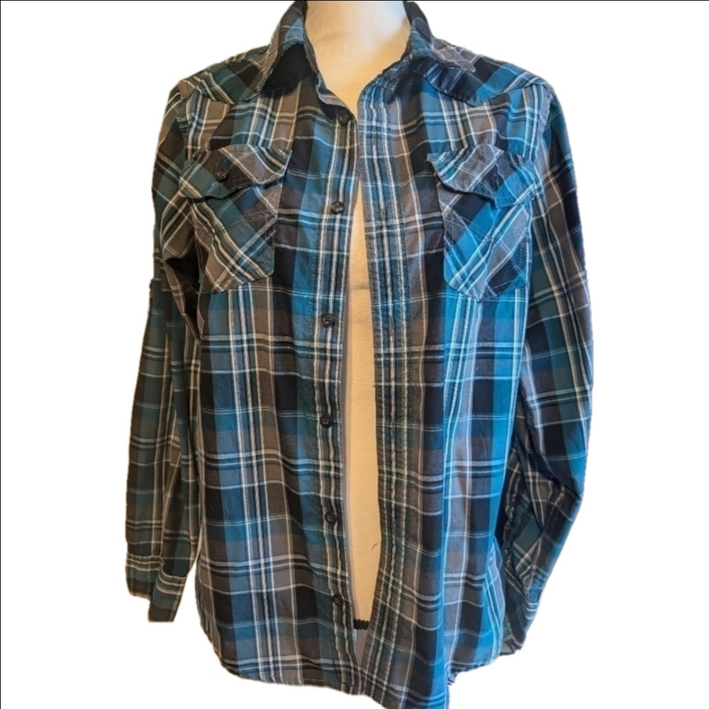 Helix plaid long sleeve green and black